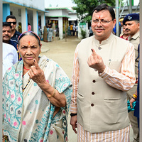 Uttarakhand: CM Dhami and mother Bishna Devi cast vote for three-tier Panchayat elections