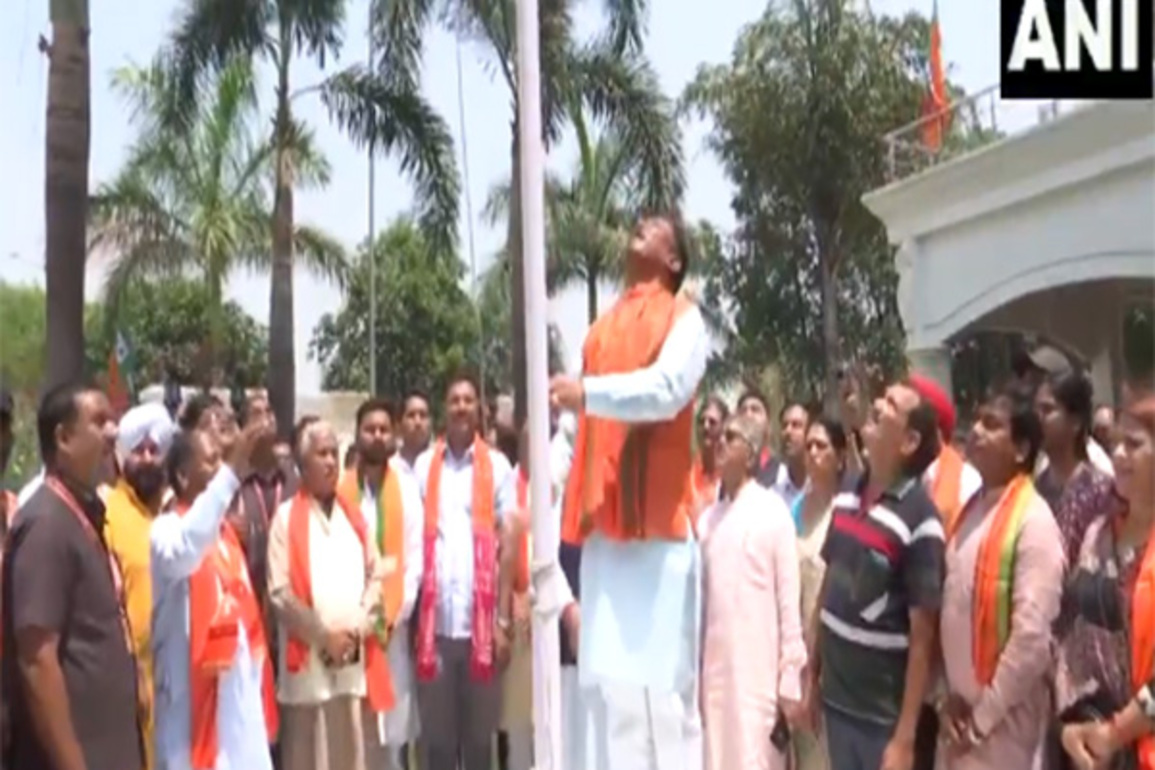 Chhattisgarh: CM Vishnu Deo Sai hoists BJP flag on Foundation Day, performs Bhoomi Pujan for training centre