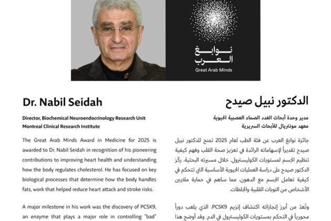 Sheikh Mohammed bin Rashid congratulates Dr Nabil Seidah on Great Arab Minds 2025 Award in Medicine