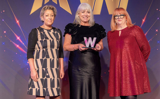 Clara's Jayne Pocock (centre) receives the Pensions Manager of the Year accolade from Hymans Robertson’s Lisa Whitfield (left) and Angela Barnes (right)