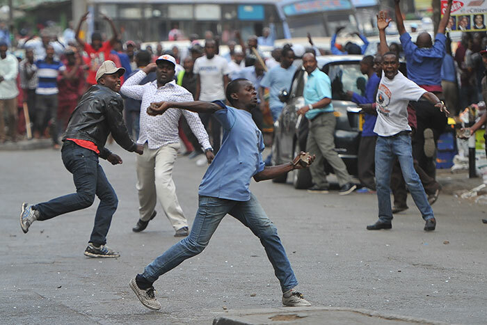  upporters of the incumbent presidents ubilee coalition clash with rival supporters of the oppositionled ational uper llince  in airobi on ctober 11 2017 during street protests by  to call for the resignation of ndependent lectoral and oundaries ommission  officials over claims of bungling the ugust presidential vote which was nullified by the upreme ourt  hoto  ony arumba
