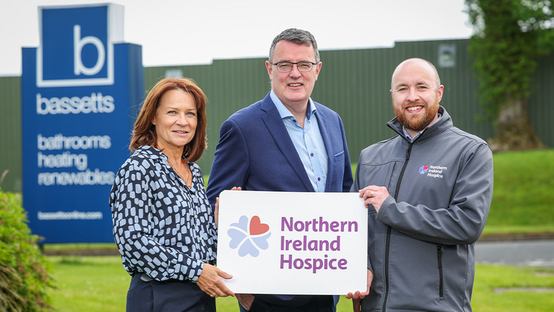 Brenda Hall, Bassetts Showroom Consultant, Neil Collins, Managing Director, and Kieran Buchanan, Corporate Fundraiser at NI Children's Hospice