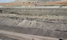 The Portia open pit and waste dump, looking southwest.