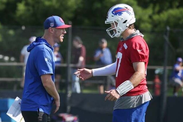 Josh Allen on crutches as Bills introduce coach Joe Brady