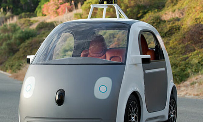 Google's own self-driving cars, no steering wheel Google's own self-driving cars, no steering wheel