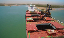 The MV Ananagel being loaded with Roy Hill's very first shipment of ore.