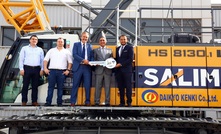  Darko Birtic (Liebherr), Toni Manss (Liebherr), Knut Brandenburg (Liebherr), Sajil Salim (Salim Equipment Rental), and Samir Hussein (Liebherr) at the handover of two new Lienherr duty cycle crawler cranes in Dubai