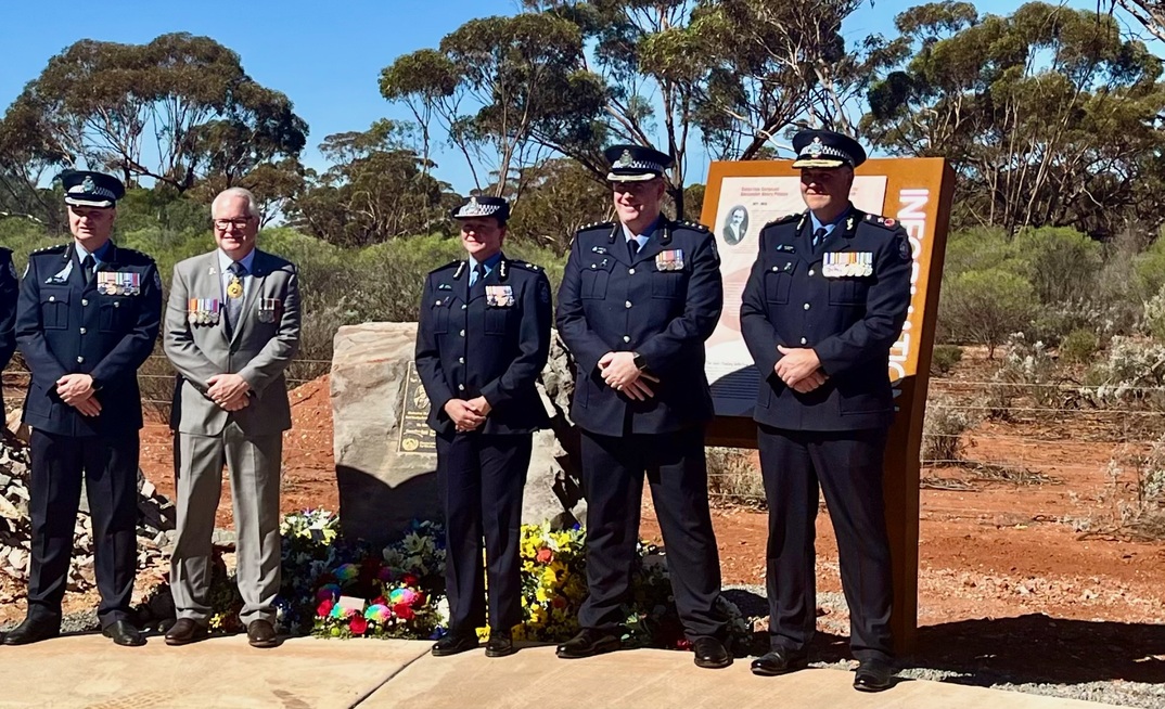 Memorial for two Gold Stealing detectives who were killed while they were investigating gold theft in Kalgoorlie in 1926. While an original memorial was erected at Miller’s Find where their bodies were discovered, the memorial was moved in 2015 to a site owned by Norton Gold Fields. Photo courtesy WA Police