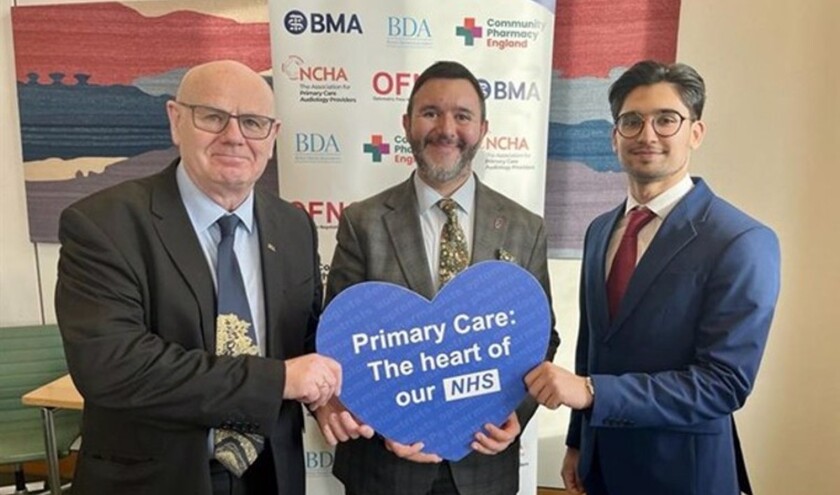 BDA chair Eddie Crouch, Sadik Al-Hassan MP and Makyle Khan, a dental student  © British Dental Association