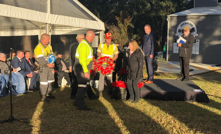 A wreath being laid at the 40th anniversary of the Appin disaster.