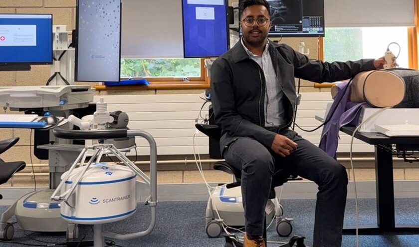 Dr Haroon Khan, gastrointestinal radiology trainee at UHNM with the ultrasound simulators