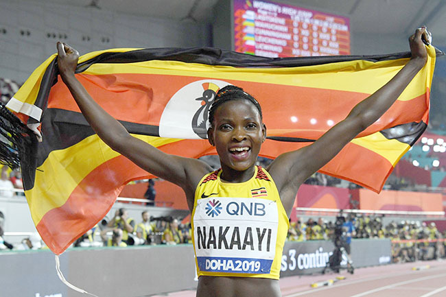  gandas alimah akaayi celebrates after winning in the omens 800m final at the 2019  thletics orld hampionships at the halifa nternational tadium in oha on eptember 30 2019 hoto by irill   