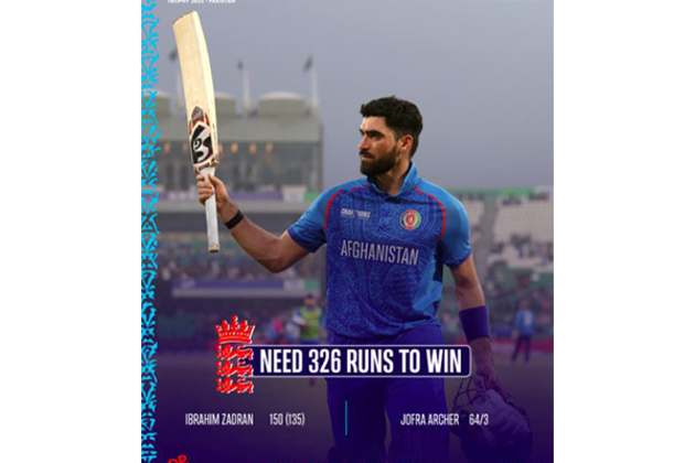 Ibrahim Zadran's record-breaking 177 powers Afghanistan to 325 against England in ICC Champions Trophy