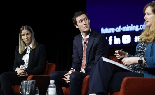 Lauren McGregor (left) speaking at Future of Mining Australia 2025 with Roderick Crowther and Alison Britt.