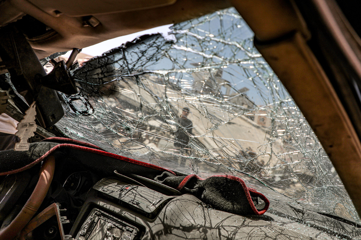 MIDEAST-GAZA CITY-AIRSTRIKE-DAMAGED CAR