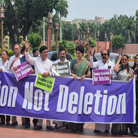 INDIA bloc MPs protest in Parliament against Bihar voter roll revision