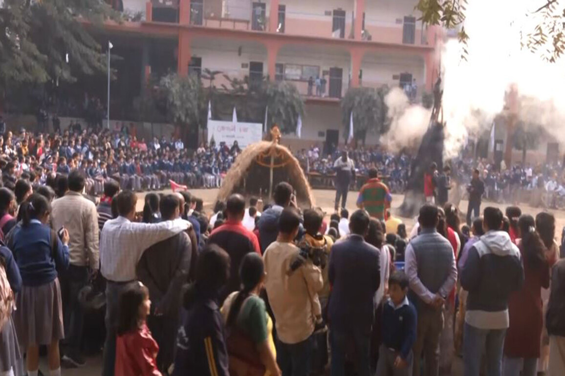 Students, teachers of Assam Jatiya Bidyalay celebrate pre-Magh Bihu festival in Guwahati