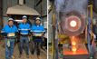 First gold pour at Lakewood, April 16 2025 (from left to right, non-executive director Les Davis, managing director Gareth Solly and non-executive director Davide Bosio)