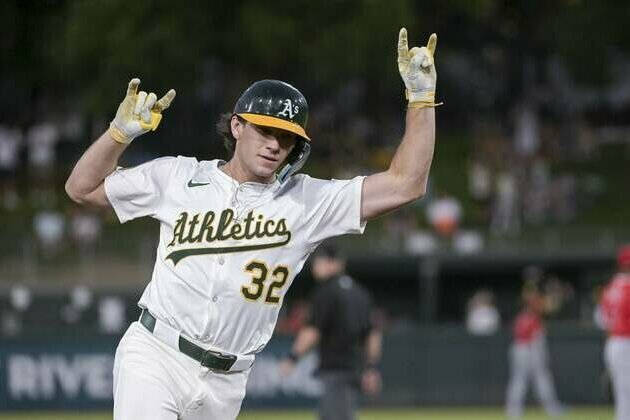 Athletics bash three homers, finally get best of Angels