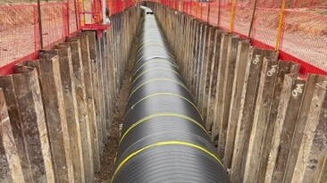 Steel trench sheets are being driven to provide the safe working environment needed to install the Weholite pipes needed for the Stambourne wastewater recycling centre project