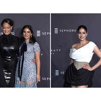 Isha Ambani poses with Rihanna at Fenty Beauty launch bash in Mumbai; Janhvi Kapoor turns heads