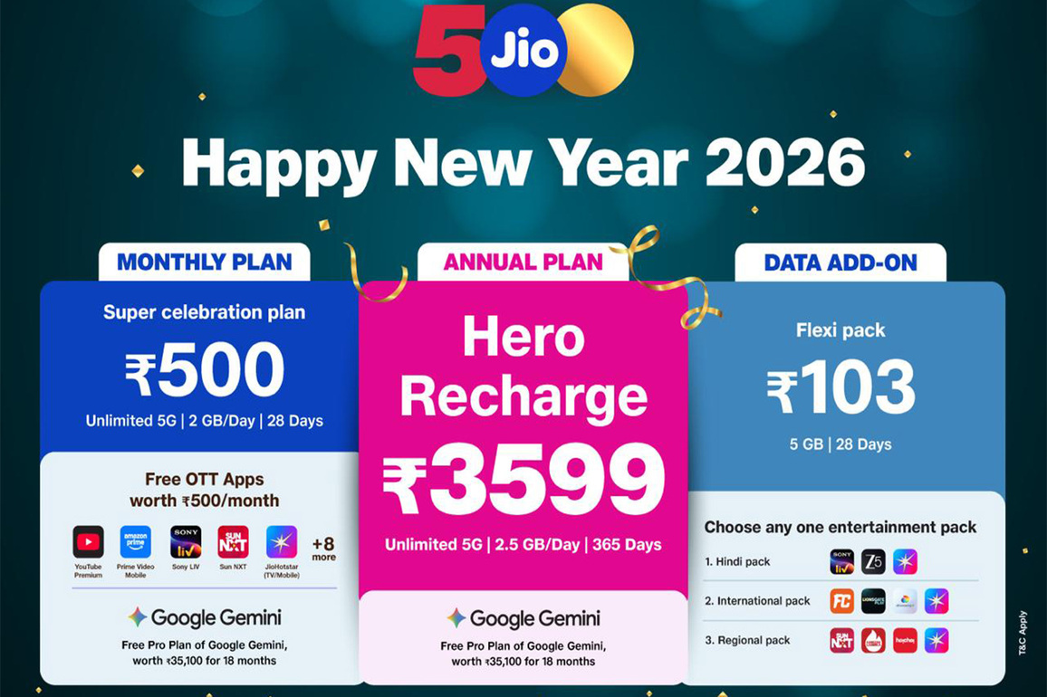 Jio announces "Happy New Year 2026" recharge plans with unlimited 5G and OTT benefits