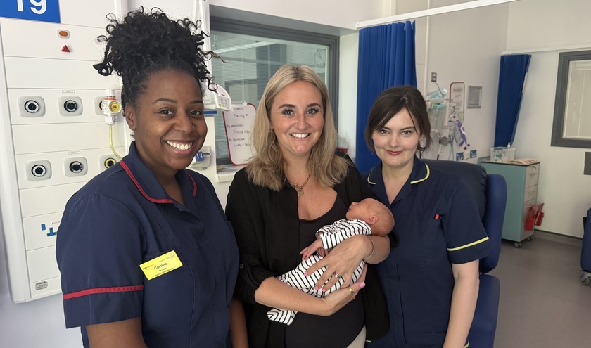 L-R: Corrine DaCosta, neonatal ward manager; Jessica Pierpoint and baby Marley; Sam Petridis, Baby Friendly Initiative neonatal lead nurse (c) The Shrewsbury and Telford Hospital NHS Trust