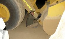 Pia Truslove locked on to machinery at a Belyando quarry.