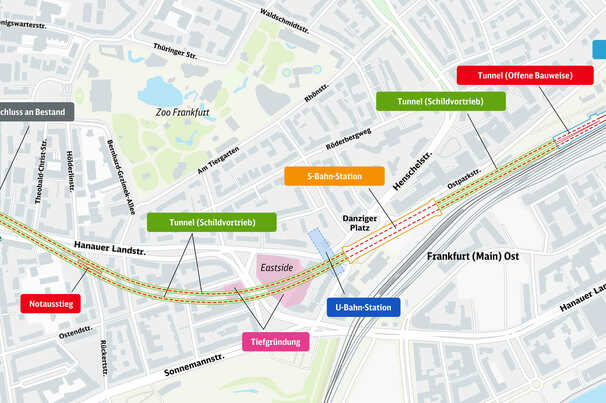 Route of the section of the Nordmainische S-Bahn awarded to Implenia 