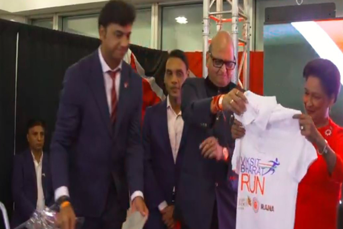 Trinidad and Tobago PM unveils Viksit Bharat Run t-shirt at Jaipur Foot USA event