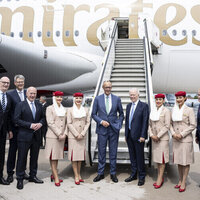 Emirates welcomes German Chancellor to its A380 at ILA Berlin