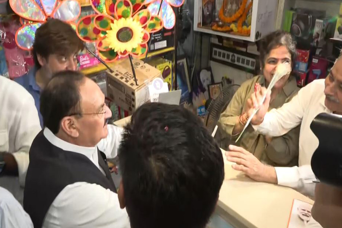 JP Nadda interacts with local shopkeepers in Delhi's Amar Colony under 'GST Bachat Utsav' campaign