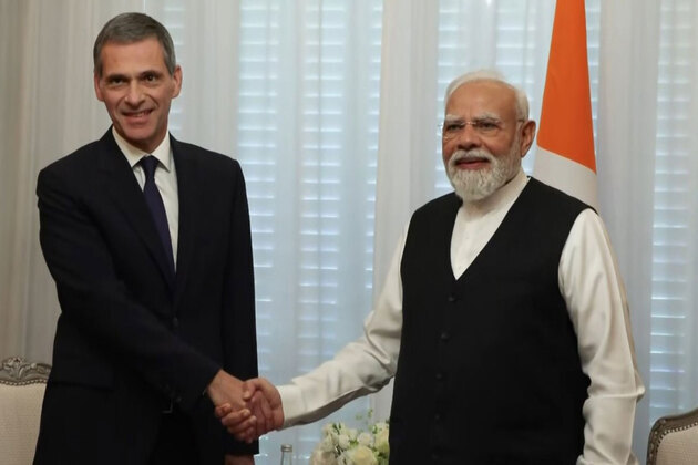 PM Modi meets CEO of CMA CGM Group Rodolphe Saade in Paris