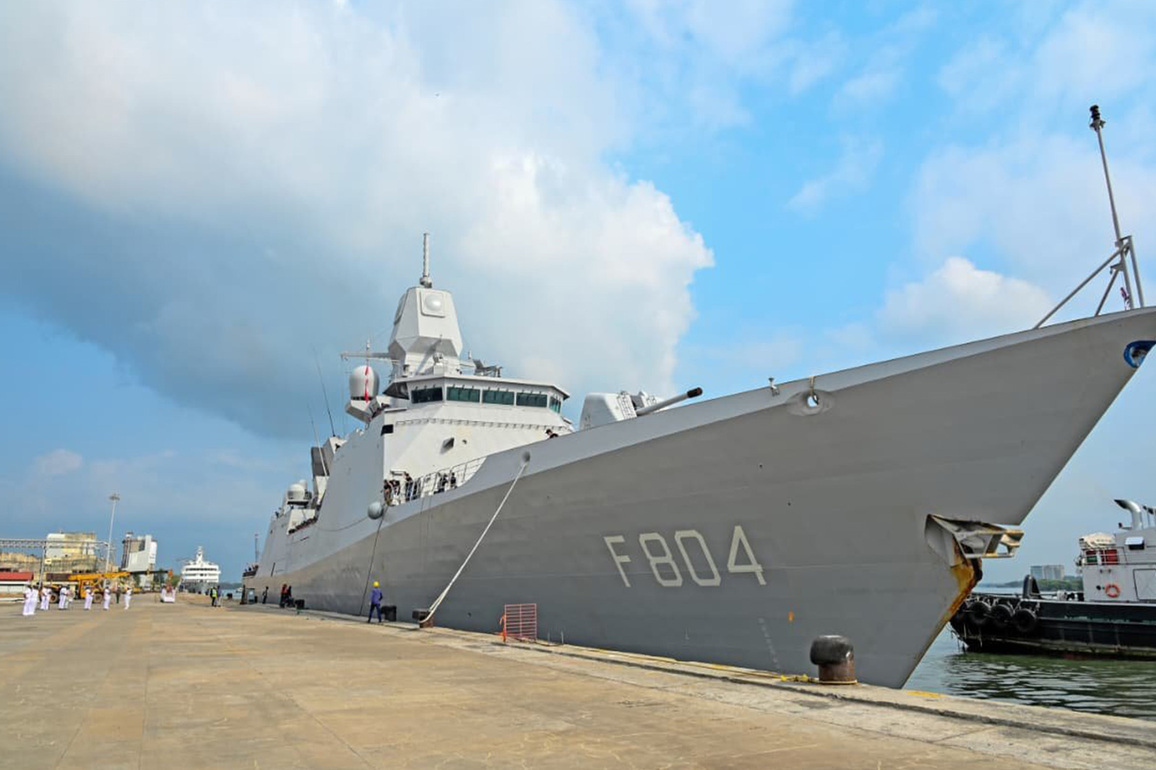 Royal Netherlands Navy ship arrives in Kochi, escorted by Fast Interceptor Craft of Indian Navy