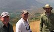  Carnavale chairman Ron Gajewski, Mark Gasson, and project geologist Dylan le Roux above Kikagati with Tanzania in the background across the river.