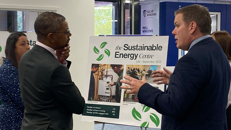 David Pattison (right) explains the history of the Sustainable Energy Centre to Vaughan Gethin.g MS
