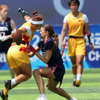 (SP)CHINA-CHENGDU-THE WORLD GAMES 2025-FLAG FOOTBALL-WOMEN-PRELIMINARY ROUND-CHN VS USA (CN)