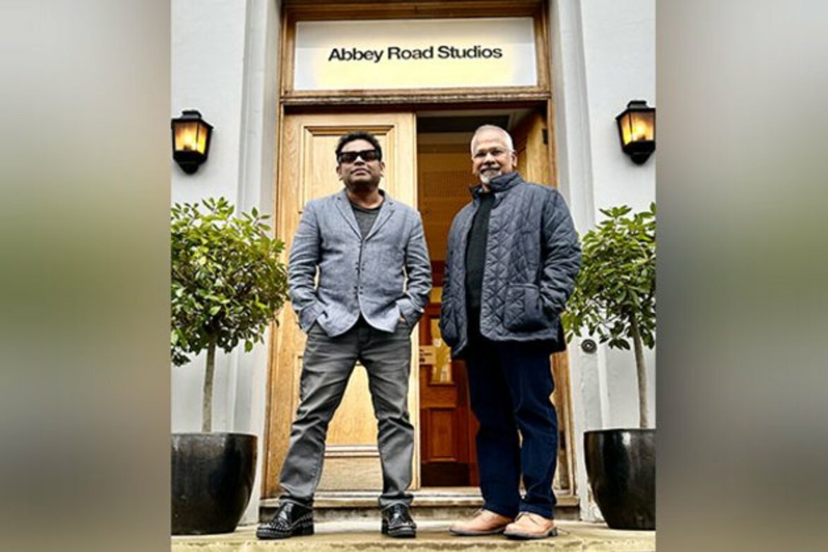 A R Rahman and Mani Ratnam pose together in London for 'PS 2'
