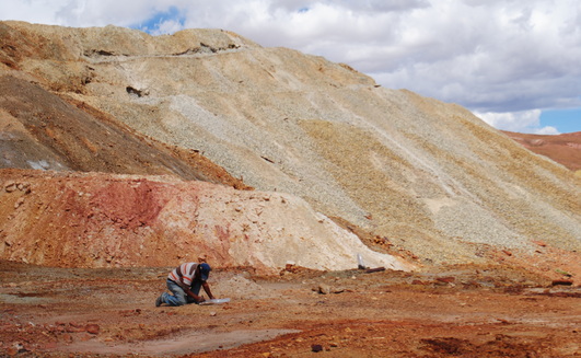 Bolivian worker sampling tailings at Silver Elephant's Pulacayo mine