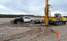 Terracon field crew finished up surface predrilling and prepares to install a set of solar test piles