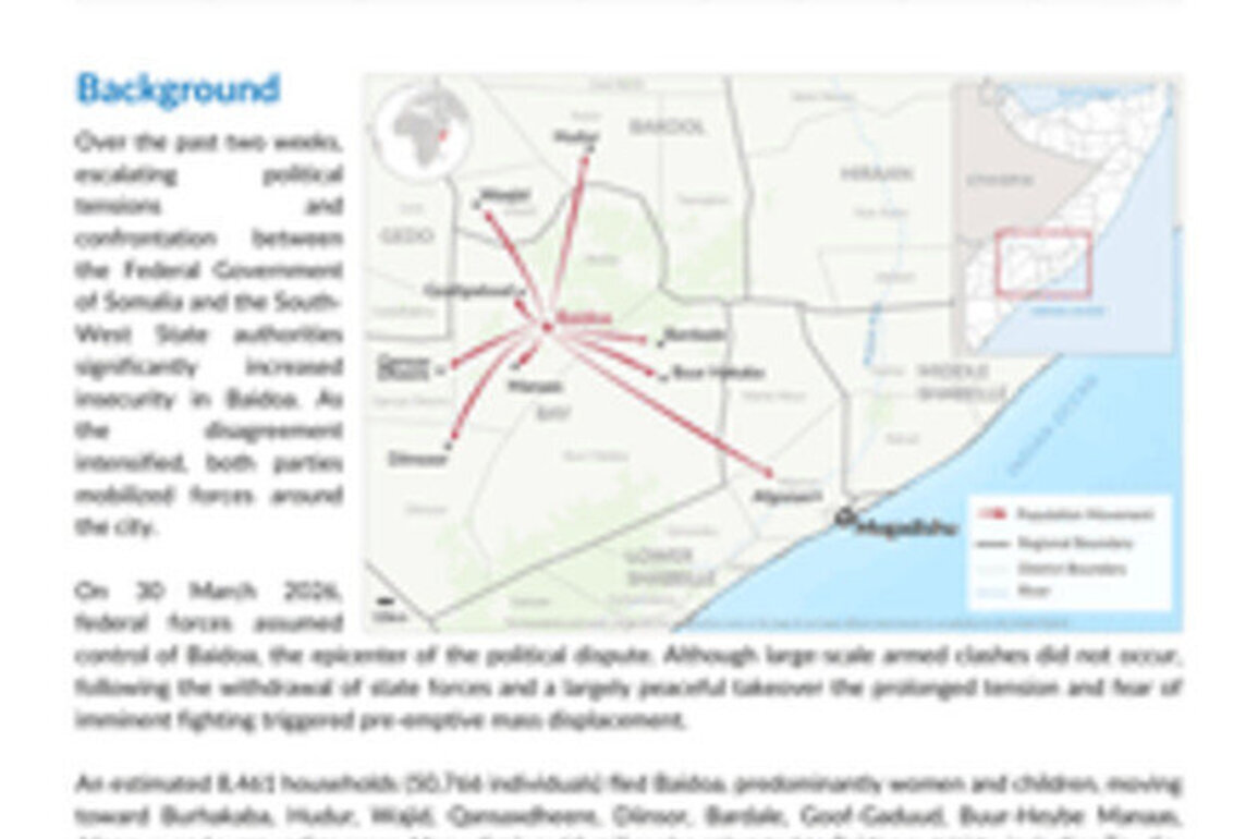Somalia: More than 50,000 people displaced following political escalation in Baidoa