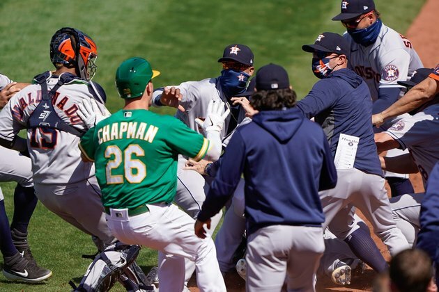 MLB roundup: Benches clear as A's sweep Astros