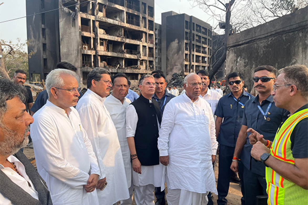 "Unimaginable tragedy": Mallikarjun Kharge visits Air India plane crash site in Ahmedabad