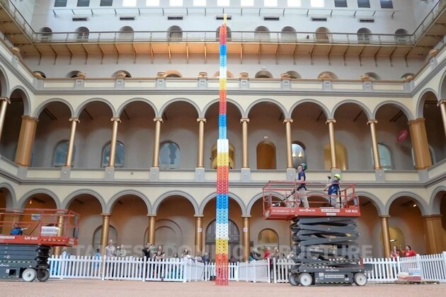 Watch- Domino tower measuring over 33 feet tall breaks world record
