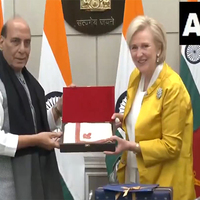 Union Defence Minister Rajnath Singh meets Princess Astrid of Belgium