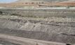 The Portia open pit and waste dump, looking southwest.