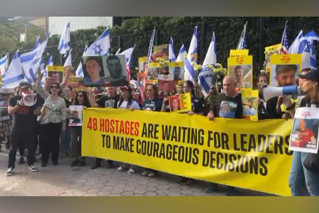 Relatives of Hamas hostages protest outside UN headquarters, demand release