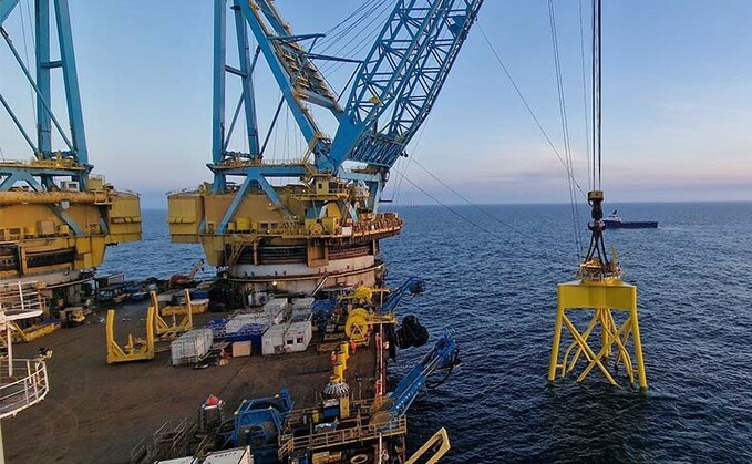 Foundation installation at the Seagreen Wind Farm site 27 kilometres off the coast of the county of Angus in Scotland Credit: SSE Renewables