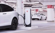A Tesla supercharger station in US