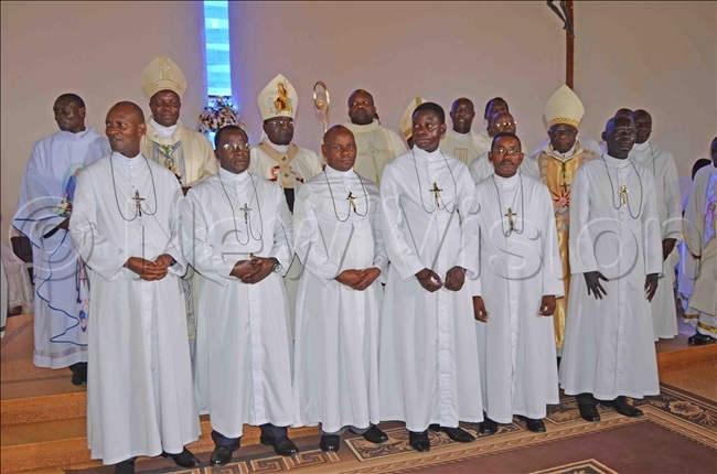  he rothers with rchbishop yprian izito wanga holding pastoral staff ishop jumba ishop aggwa and ishop semwogerere during the celebrations